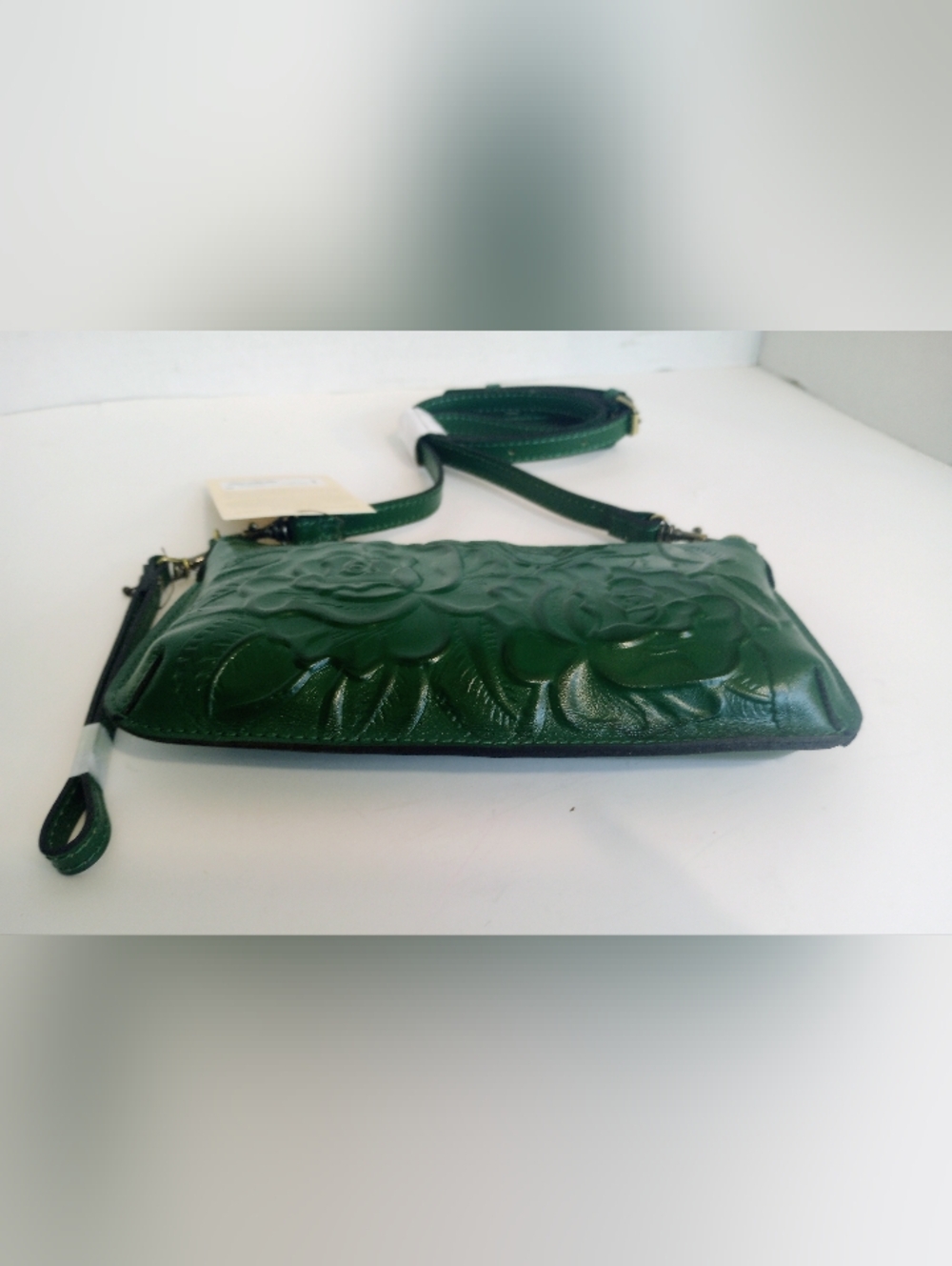 NWT Patricia Nash Rose Tooled Leather Laurina Crossbody Bag, Soft Green - Picture 6 of 12
